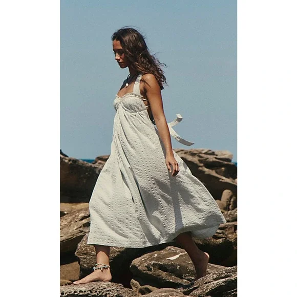 NEW FREE PEOPLE FREE-EST COCONUT MILK IVORY POPPY MIDI DRESS SZ L - Picture 2 of 11